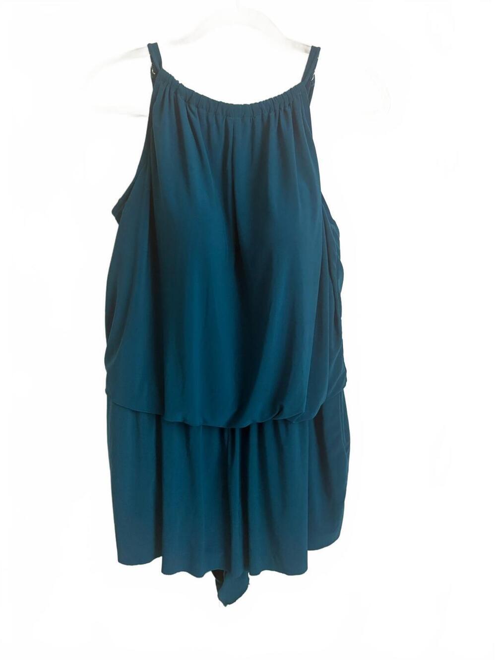 Aqua Green | Teal Blue Women's Swim Romper Keyhole Pockets Size 18